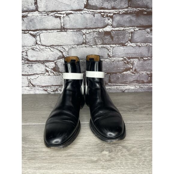 BALENCIAGA Black White Leather Calfskin Chelsea Buckle Ankle Boots Women 37EU/6M - Picture 14 of 16